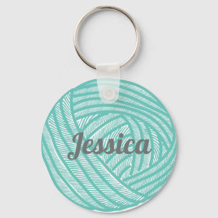 Personalized Teal Ball of Yarn Knitting Keychain