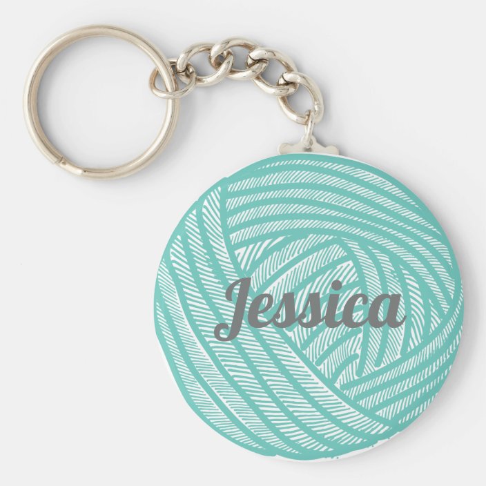 Personalized Teal Ball of Yarn Knitting Keychain