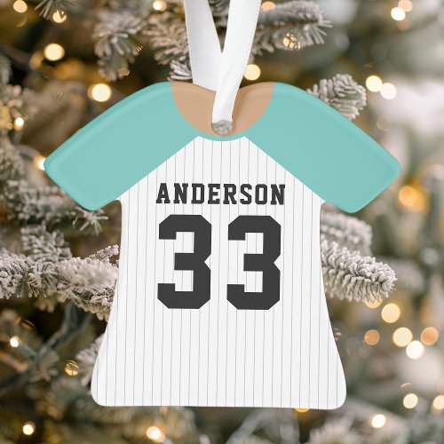 Personalized Teal Baseball Jersey Ornament