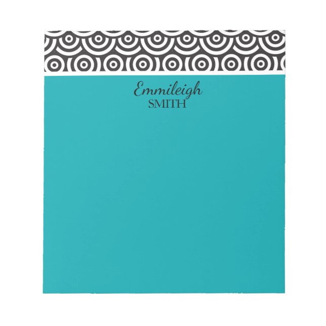 Personalized Teal Black and White Retro Notepad (Front)