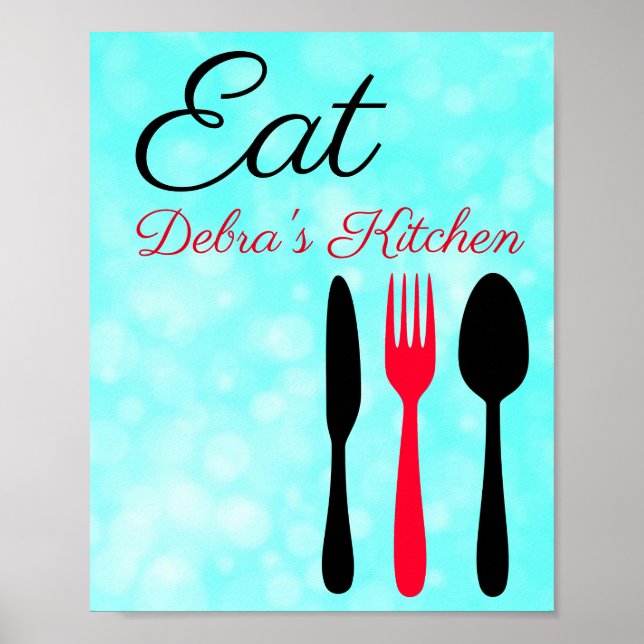 Personalized Teal  Black Red Eat Sign for Kitchen (Front)