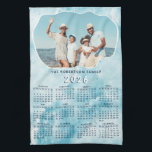 Personalized Teal Blue 2026 Photo Calendar Kitchen Towel<br><div class="desc">Create a personalized 2026 kitchen towel calendar with photo and aqua teal blue marble design. Use the template to type your Family name and upload personal picture. This Sunday through Saturday 2026 calendar is a practical gift idea for Christmas,  New Year,  or any occasion.</div>