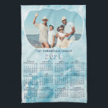 Personalized Teal Blue 2026 Photo Calendar Kitchen Towel<br><div class="desc">Create a personalized 2026 kitchen towel calendar with photo and aqua teal blue marble design. Use the template to type your Family name and upload personal picture. This Sunday through Saturday 2026 calendar is a practical gift idea for Christmas,  New Year,  or any occasion.</div>