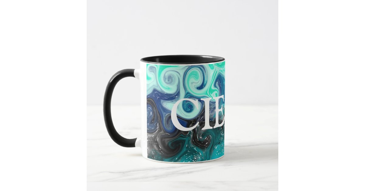 Teal and black Marble texture acrylic Liquid paint art Coffee Mug