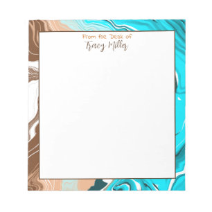 Personalized Teal, Blue and Brown Marble Fluid Art Notepad