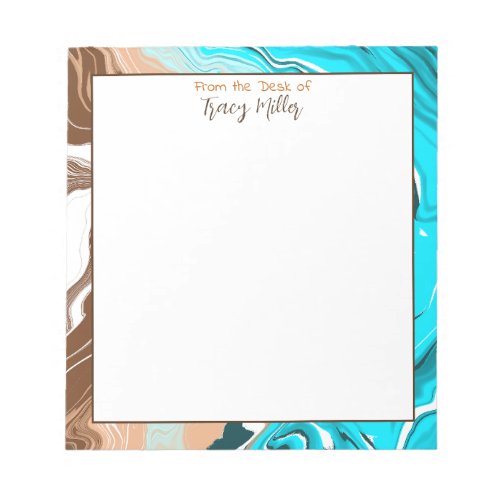 Personalized Teal Blue and Brown Marble Fluid Art Notepad