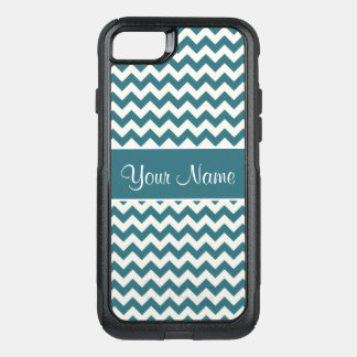Personalized Teal Blue and White Chevrons OtterBox Commuter iPhone SE/8/7 Case
