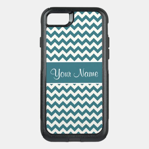 Personalized Teal Blue and White Chevrons OtterBox Commuter iPhone SE87 Case