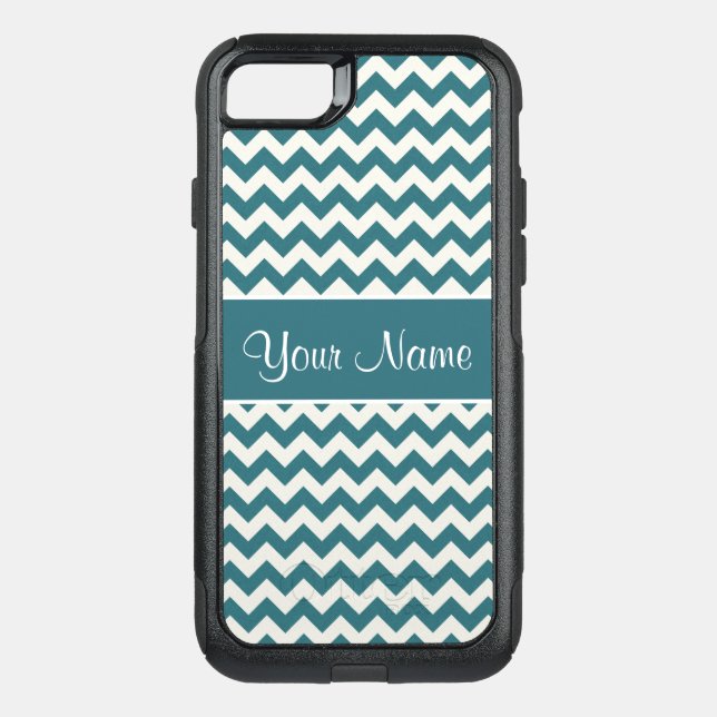 Personalized Teal Blue and White Chevrons Otterbox iPhone Case (Back)