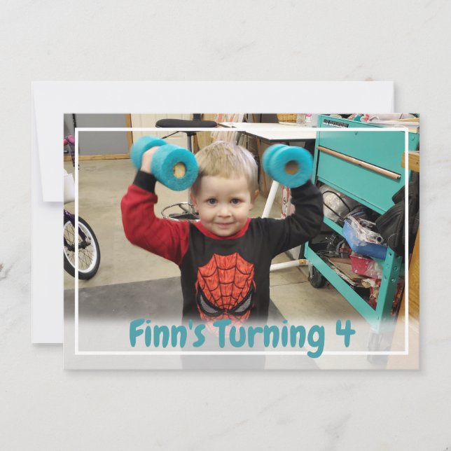Personalized Teal Blue Boy's Photo Birthday  Invitation (Front)