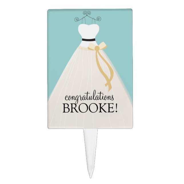Personalized Teal Blue Bridal Shower Cake Topper (Front)