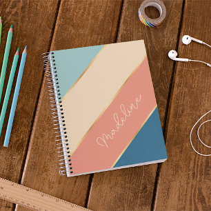 Personalized Teal Blue Coral Ocean Green Stripe Planner