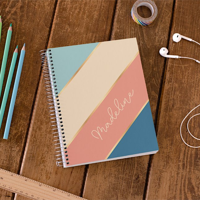 Personalized Teal Blue Coral Ocean Green Stripe Planner (Creator Uploaded)