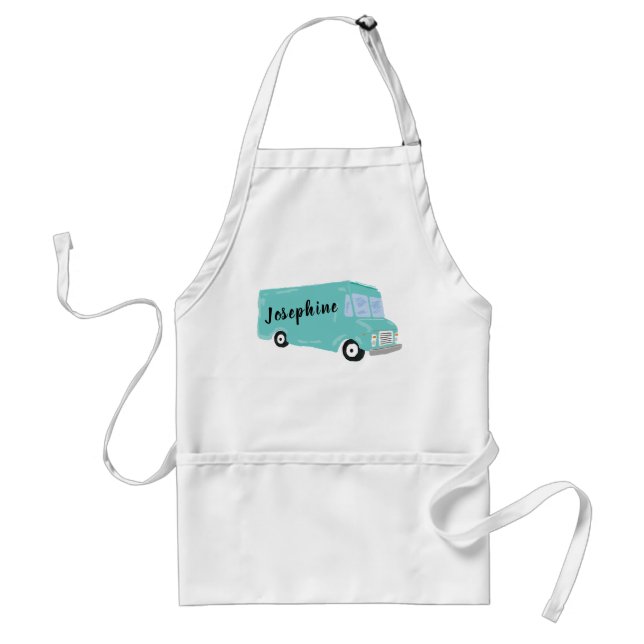 Personalized Teal Blue Food Truck Adult Apron (Front)