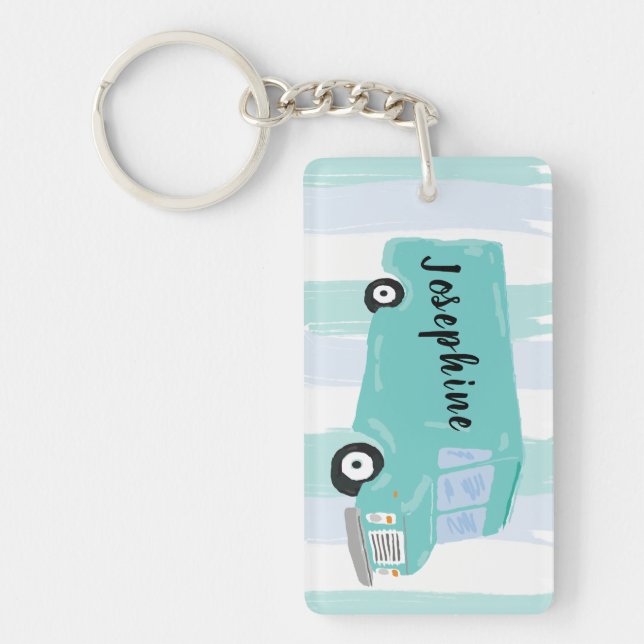 Personalized Teal Blue Food Truck Keychain (Front)