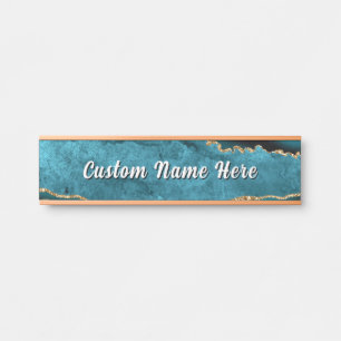 Personalized Teal Blue Gold Custom Name Door Sign