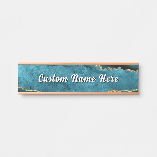 Personalized Teal Blue Gold Custom Name Door Sign (Front)