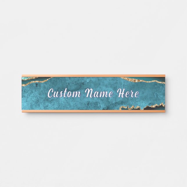 Personalized Teal Blue Gold Door Sign Custom Name (Front)