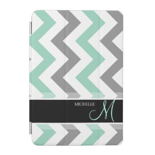 Personalized Teal blue, gray and white Chevrons iPad Mini Cover