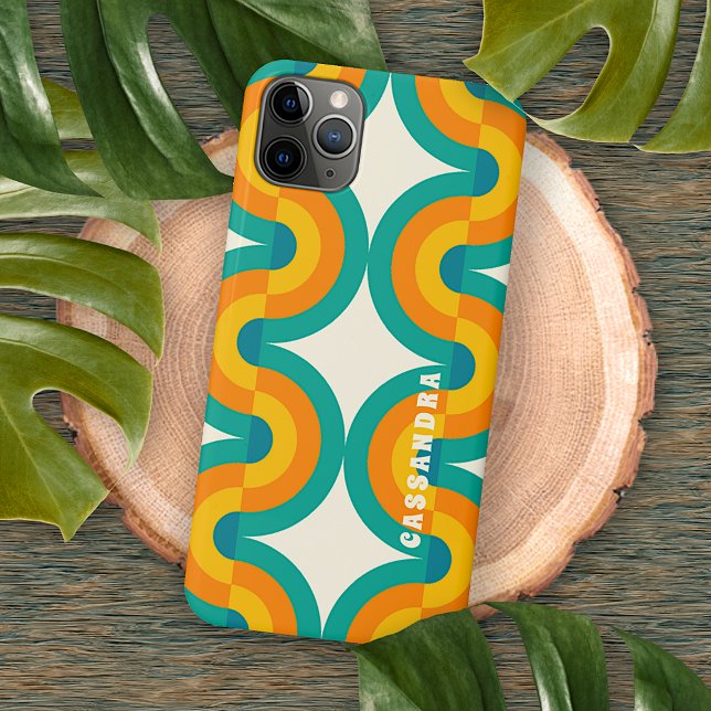 Personalized Teal Blue Green Orange Midcentury Art Case-Mate iPhone Case (Creator Uploaded)