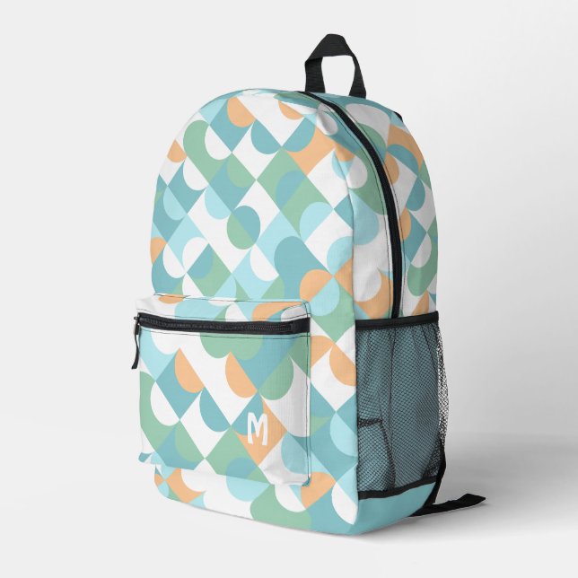 Personalized Teal Blue Green Orange Midcentury Art Printed Backpack (Back Corner Right)