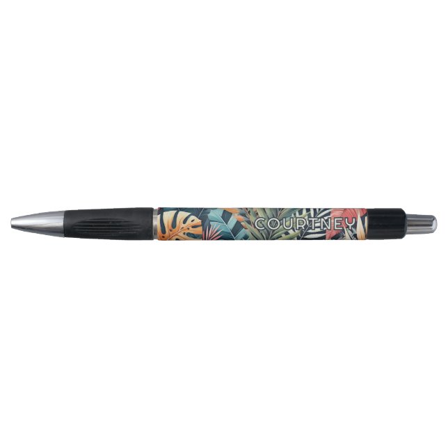 Personalized Teal Blue Green Pink Orange Leaves Pen (Front)
