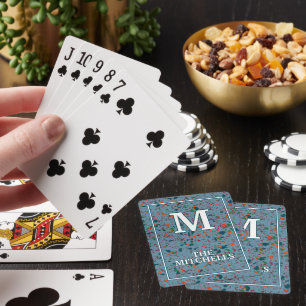 Personalized Teal Blue Green Terrazzo Marble Poker Cards