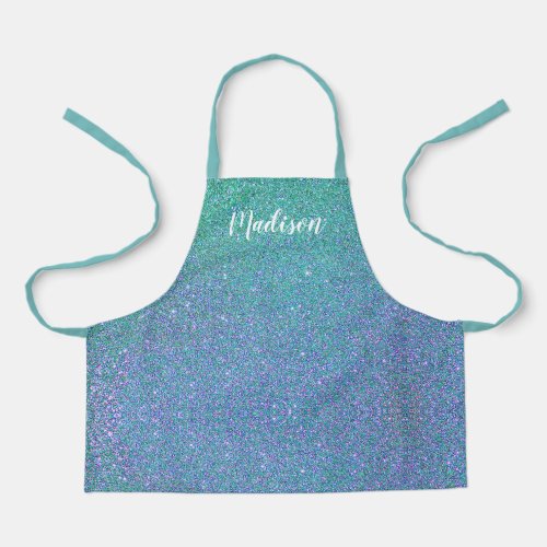 Personalized Teal Blue Ombre Glitter Sparkle Girls Apron