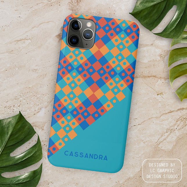 Personalized Teal Blue Orange Red Midcentury Art Case-Mate iPhone Case (Creator Uploaded)