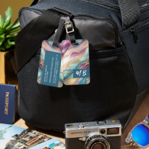 Personalized Teal Blue Purple Pink Gold Marble Art Luggage Tag