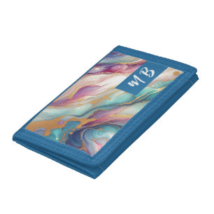 Personalized Teal Blue Purple Pink Gold Marble Art Tri-fold Wallet