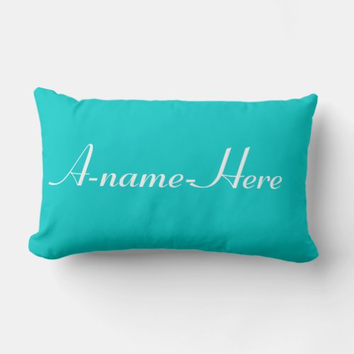 Personalized teal blue solid white name custom lumbar pillow