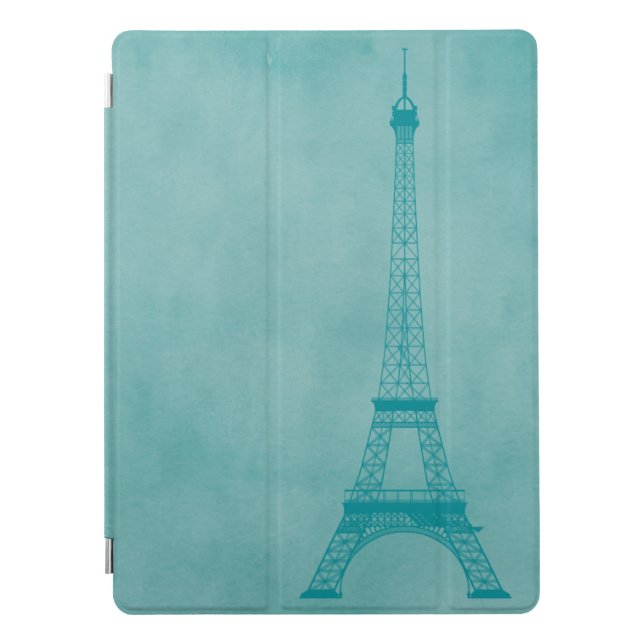 Personalized Teal Blue Tiffany Eiffel Tower iPad Pro Cover (Front)