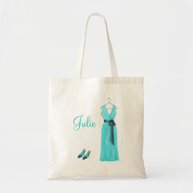 Personalized Teal Bridesmaid Tote Bag (Front)