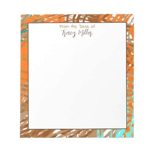Personalized Teal Brown and Orange Abstract Notepad
