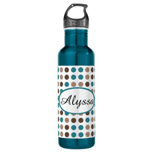 Personalized Teal Brown Polka Dot Water Bottle