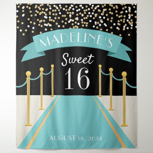 Personalized Teal Carpet Theme Sweet 16 Backdrop