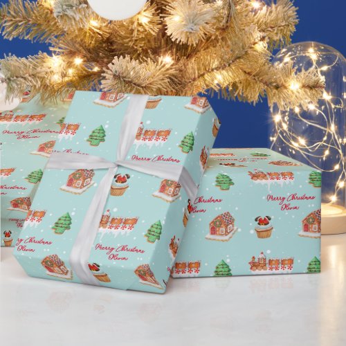 Personalized Teal Christmas Wrapping Paper