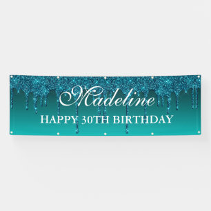 Personalized Teal Dripping Glitter Birthday Banner