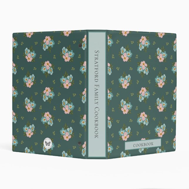 Personalized Teal Floral Cookbook Mini Binder (Background)