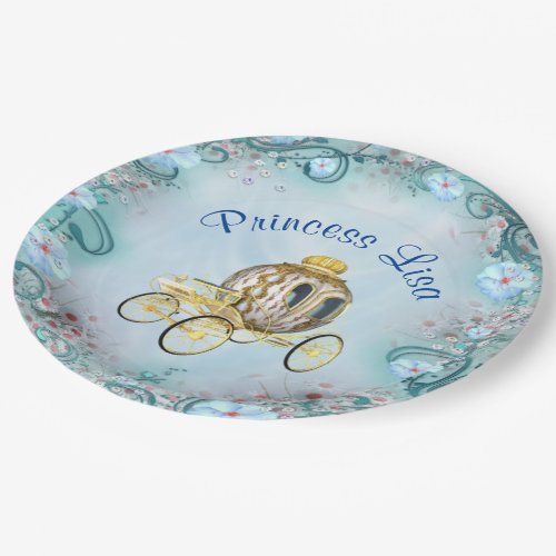 Personalized Teal Floral Princess Enchanted Paper Plates