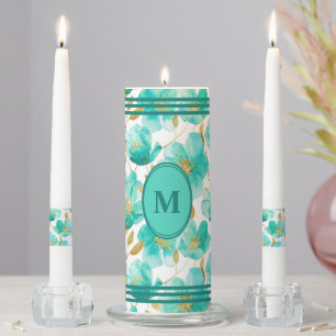 Personalized Teal Floral Unity Candle