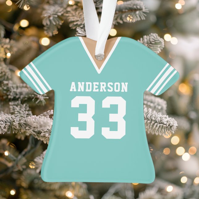 Personalized Teal Football Jersey Ornament (Creator Uploaded)