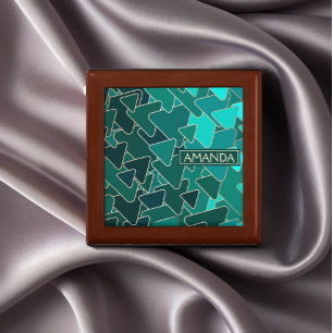 Personalized Teal Geometric Triangle Jewelry Box