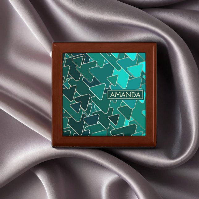 Personalized Teal Geometric Triangle Jewelry Box  (Creator Uploaded)