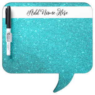 Personalized Teal Glitter Dry Erase Board