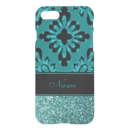 Personalized Teal Glitter Effect Black Elegance iPhone SE87 Case