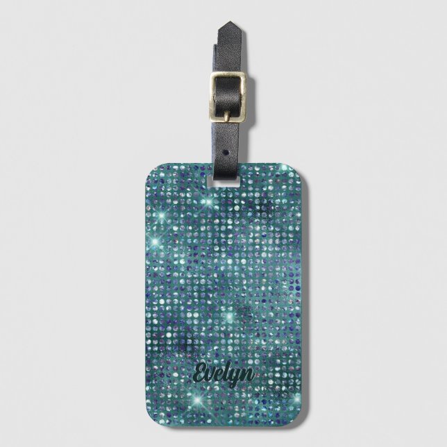 Personalized Teal Glitter Luggage Tag (Front Vertical)