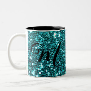 Personalized Teal Glitter Two-Tone Coffee Mug