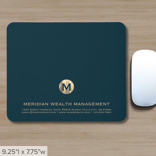 Personalized Teal Gold Business Monogram Mouse Pad